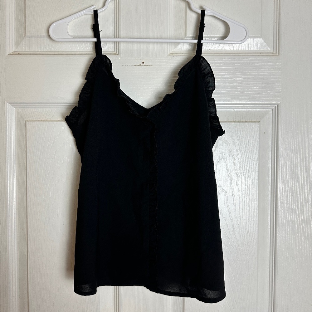 ! SHEIN Black Sleeveless Ruffle Hem Tank Top Women Size S